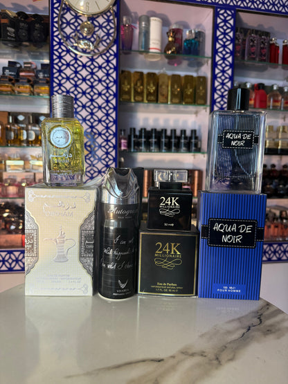 Dirham + Aqua + 24k + bodyspray ( 4 perfumes deal )