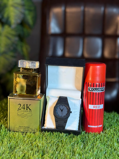 Black Aura Watch + 24k perfumes + Bodyspray