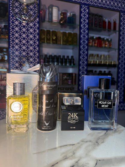 Dirham + Aqua + 24k + bodyspray ( 4 perfumes deal )