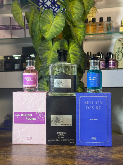 Creed Aventus + Blush Flora + Million Desire