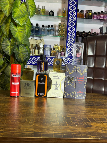 5 perfumes deal ( Shaheen + dirham + invisible + 24k + bs )