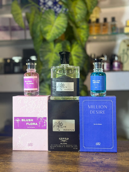 Creed Aventus + Blush Flora + Million Desire